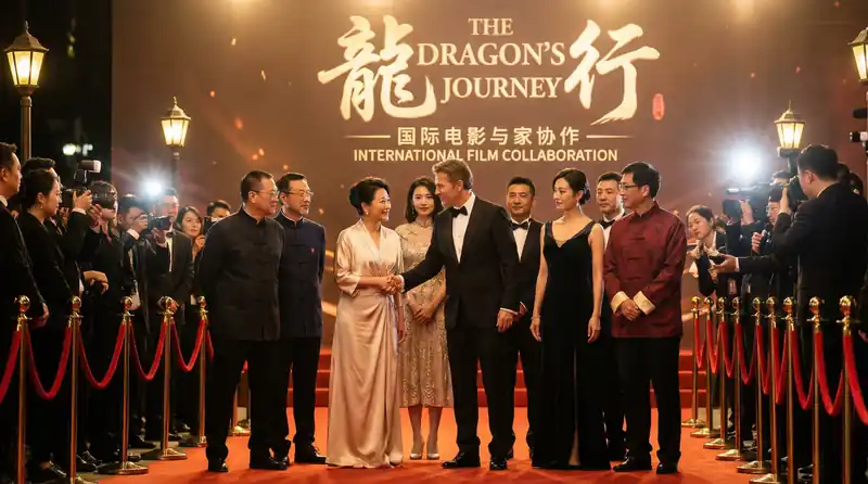 无限臀山国际电影首映红毯活动，中外影星盛装出席合影留念